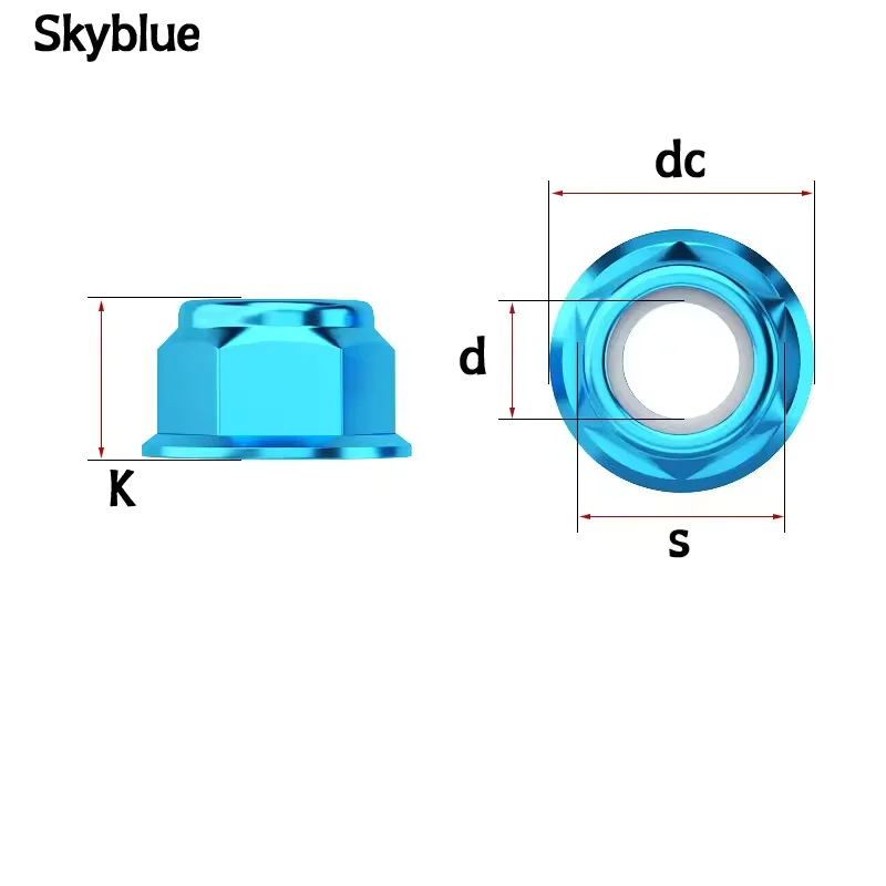 Aluminiumlegierung Flansch-Sicherungsmutter M2M2.5M3M4M5M6M8 Eloxierte Farbige Nylon-Einsatz Selbstsichernde Lockmuttern für RC FPV Racing Drohnen