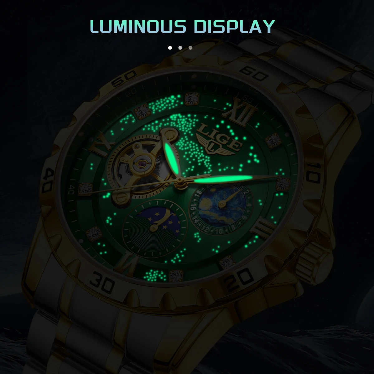 Reloj LIGE ساعات رجالية مضيئة الميكانيكية موضة الفولاذ المقاوم للصدأ مقاوم للماء relogios masculino ساعة فاخرة رجل ساعة + صندوق