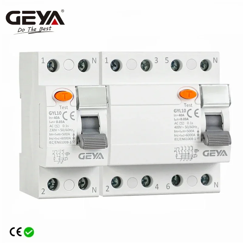 GEYA GYL10 Typ AC RCCB Elektromagnetyczny wyłącznik różnicowoprądowy 2P 4P 40A 63A RCD 30mA 100mA 300mA Wyłącznik różnicowoprądowy