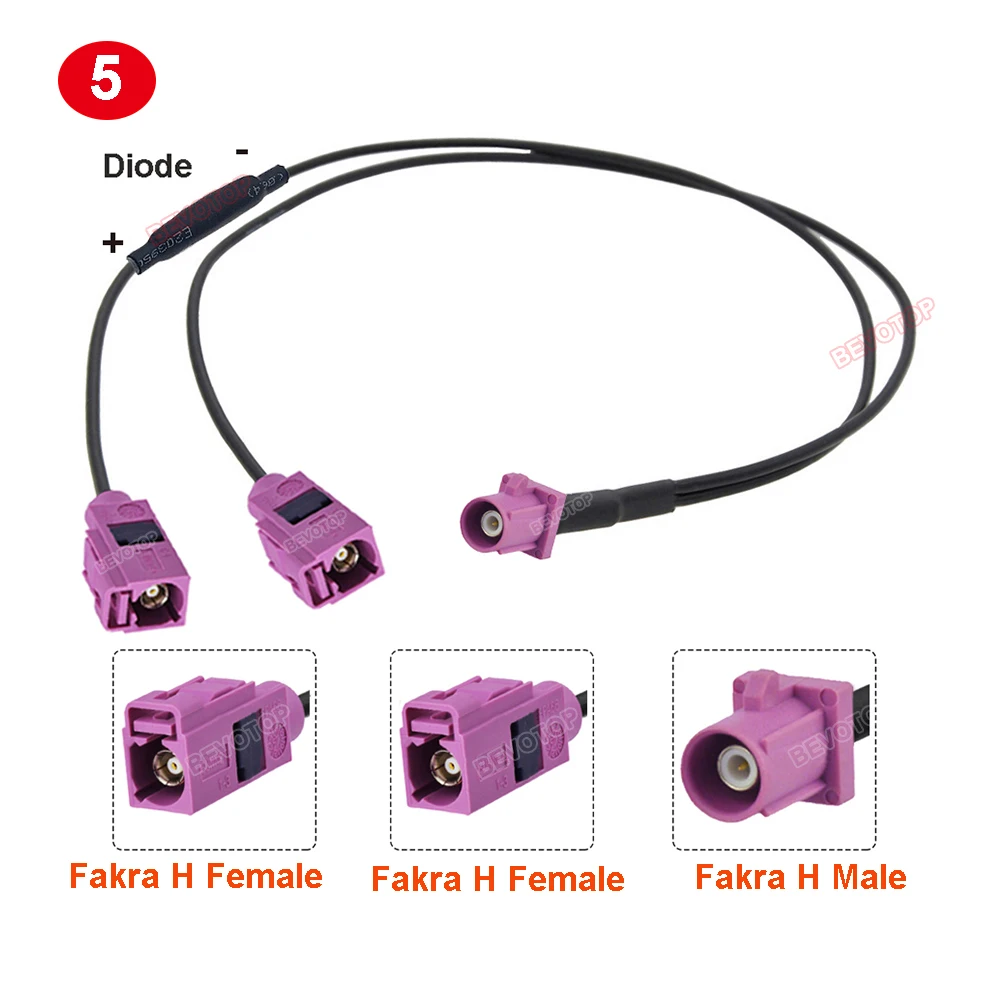 Y Type Fakra H Male to SMA Male /Fakra H Female 180° / 90° Fakra Splitter Cable RG174 Pigtail Car Wiring Harness Coaxial Jumper 6