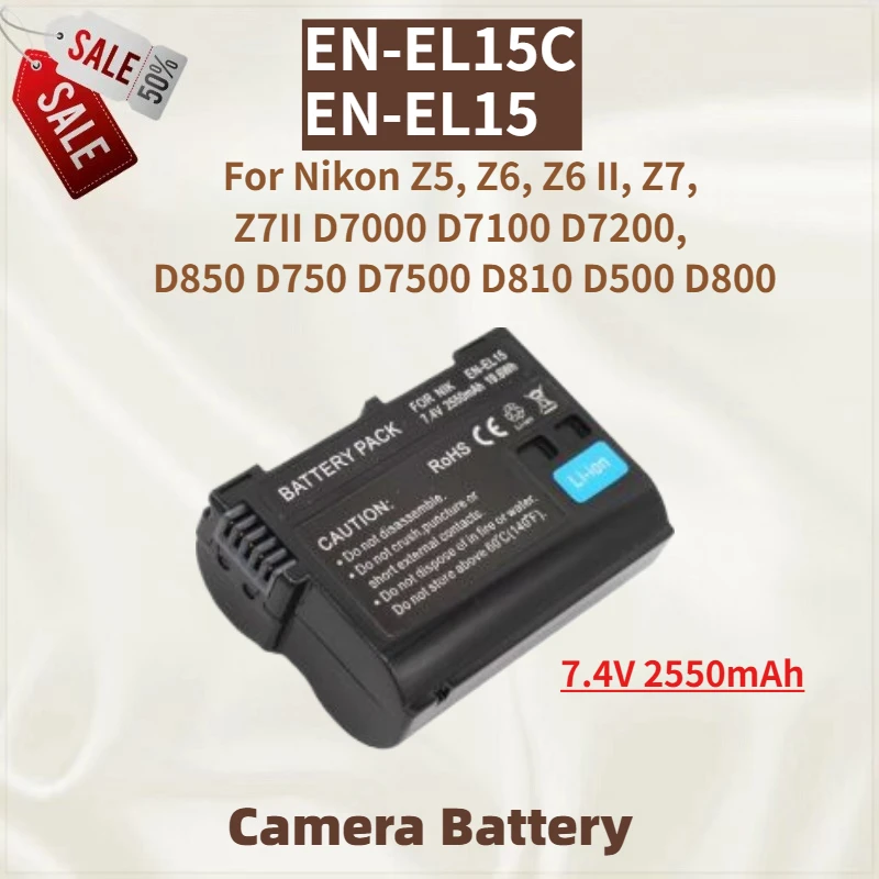 

High Quality EN-EL15 EN-EL15C Camera Battery 7.4V 2550mAh for Nikon D850 D750 D810 D500 D7000 D7100 D7200 D7500 D800 Brand New