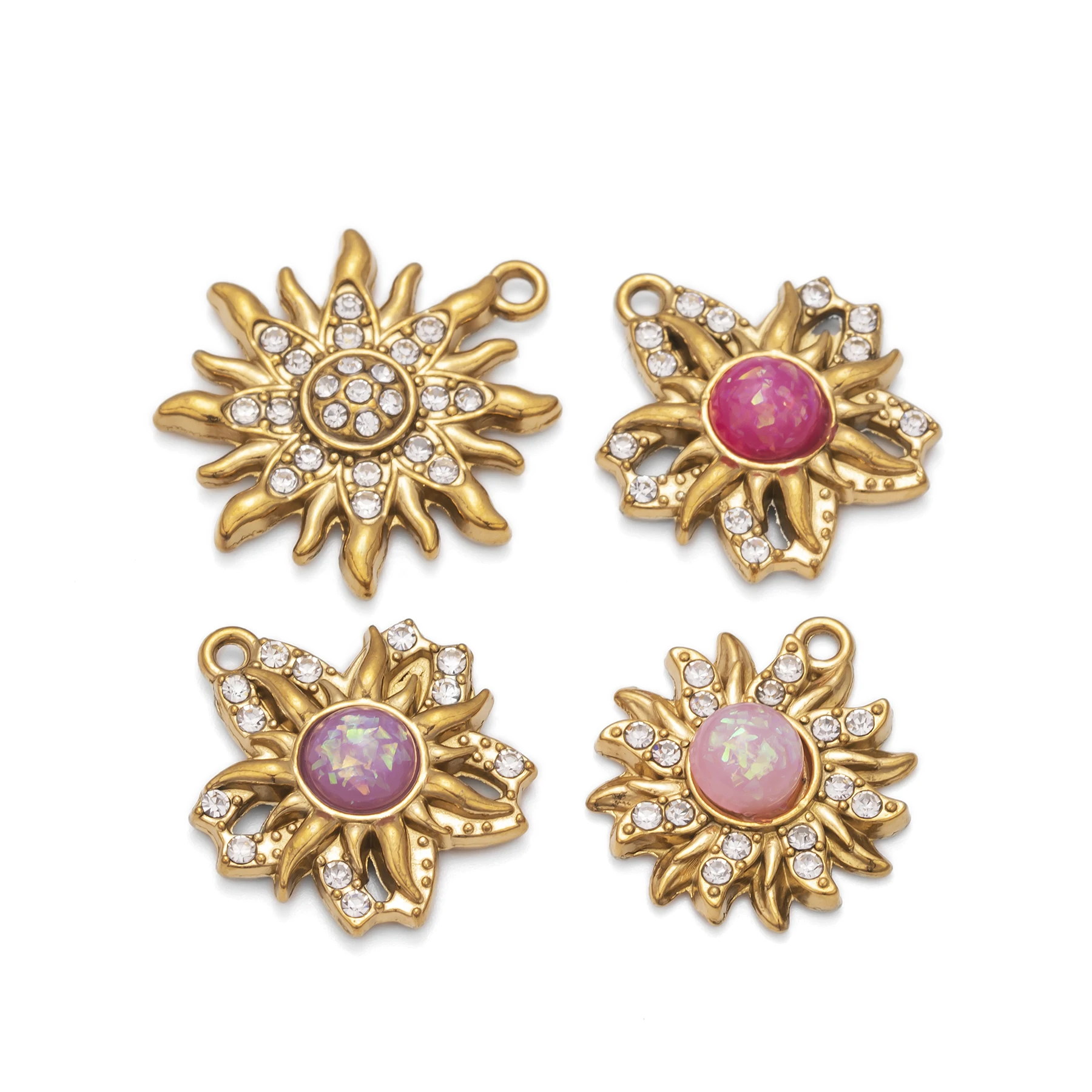 5Pcs/lot Inlaid Zircon Sun Pendant Gold Color Shining Charms Pendants for DIY Jewelry Necklace Making Findings Accessories