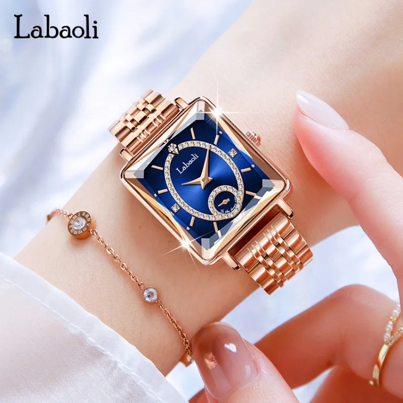 Luxury Blue Dial Waterproof Steel Strip Quartz Women's Watch Rhinestone Fashionable Business Clock Relogio Feminino