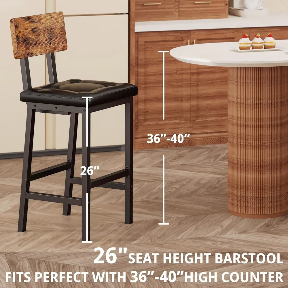 เก้าอี้บาร์ชุด 2, 16.5in PU เบาะ Barstools, เบาะหนาสตูลสําหรับห้องครัวสําหรับห้องรับประทานอาหารห้องครัว