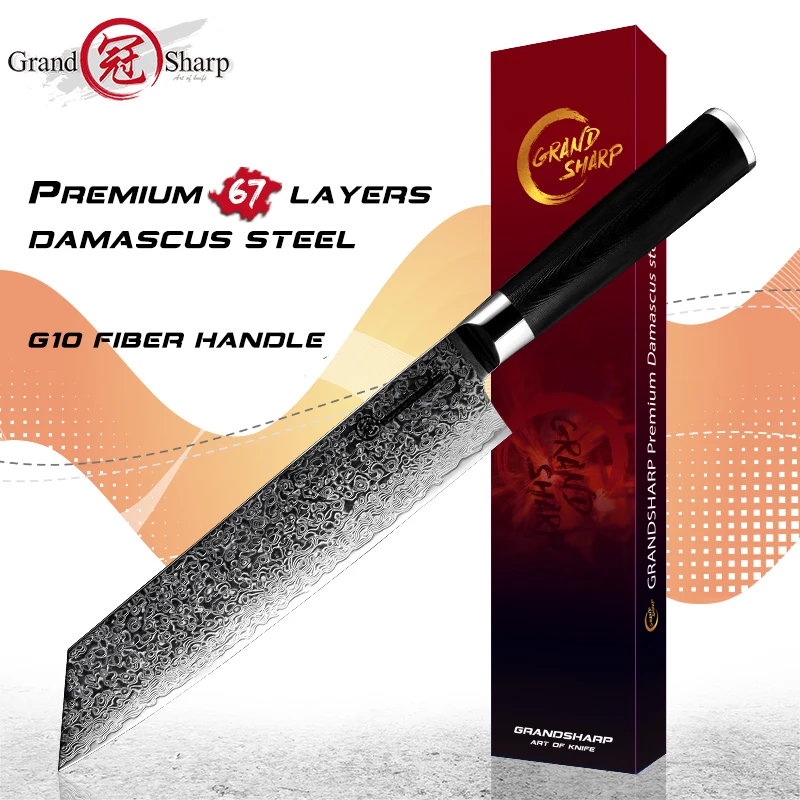 Grandsharp Damascus Chef Knife 8.2 Inch AUS-10 Damascus Steel Kitchen Knives G10 Handle Razor Sharp Japanese Damascus Blade