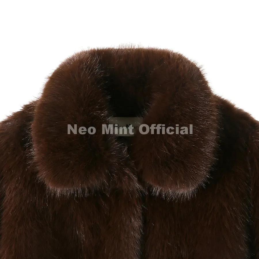 Neo Mint Trendy 2026 Winter Hot Chocolate Brown Peplum Fur Jacket Women Vintage Fashion Fluffy Faux Fox Fur Coat Long Outerwear