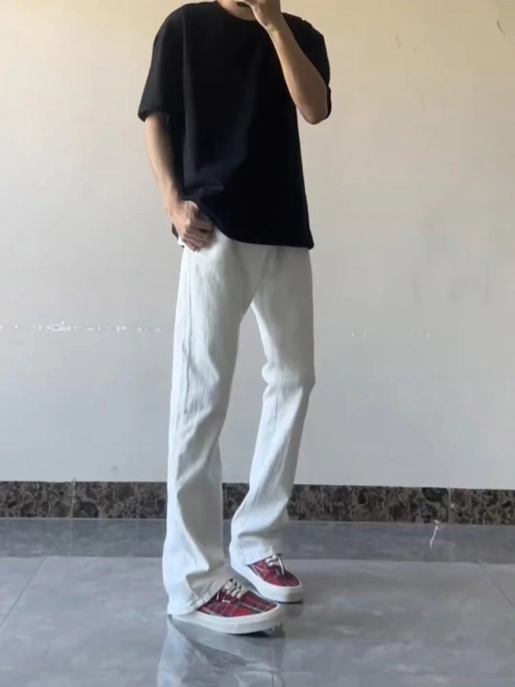 

Men's High Street Sle White Soft Denim Pants Straight Leg CleanFit Micro Flared Trousers Youth Faion Cotton Polyester Blend