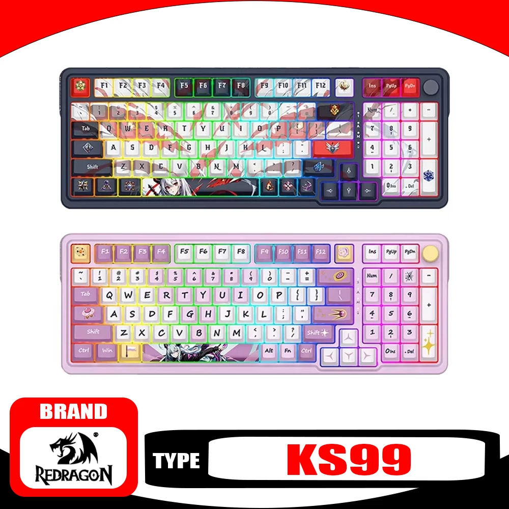 REDRAGON KS99 Mechanical Keyboard Multi-function Knob Tri Mode Bluetooth Gaming Keyboard RGB Hot-swap PC Gamer Accessories Gifts