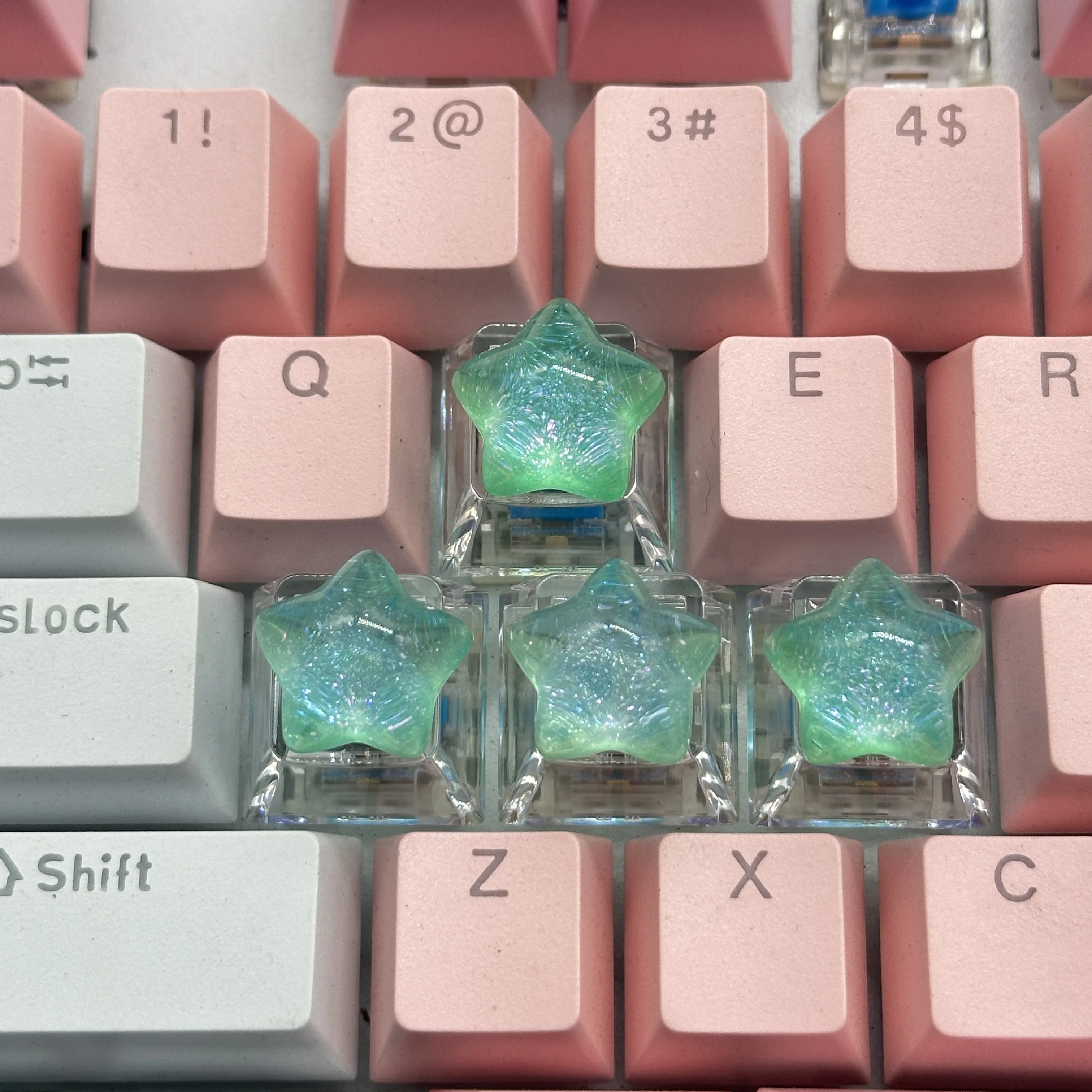 4pcs high-quality personalized DIY transparent pentagram mechanical keycaps with cross axis single keycaps