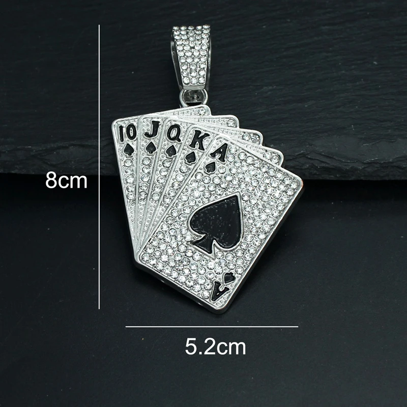 Men Women Hip Hop Playing Card Poker Pendant Necklace Crystal Cuban Chain HipHop Iced Out Bling Necklaces Fashion Charm Jewelry view 6