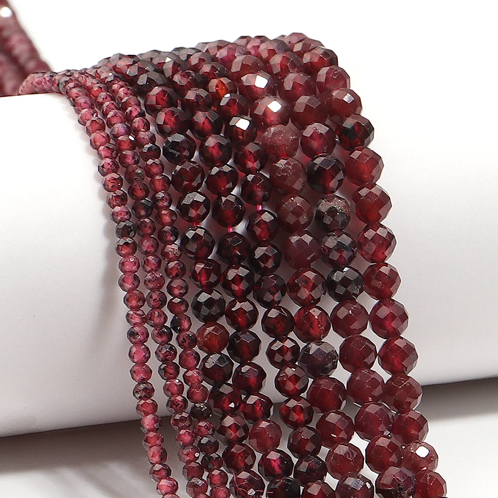 2/3/4mm Natural Red Garnet Stone Beads Faceted Round Loose Gemstone Beads For Jewelry Making DIY Bracelet Necklace Accessories