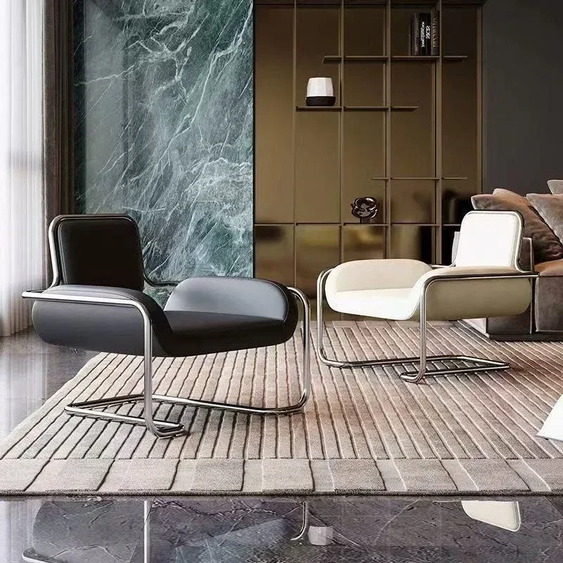 Nordic Designer Vintage Stainless Steel Irregular Convex Chair, Minimalist Luxury Living Room Reception Lounge Chairs