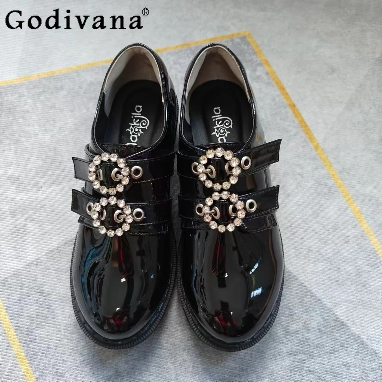

Japanese Original Sweet Girl College Style JK Uniform High Heels Round Head Thick Heel Rhinestone Small Leather Shoes