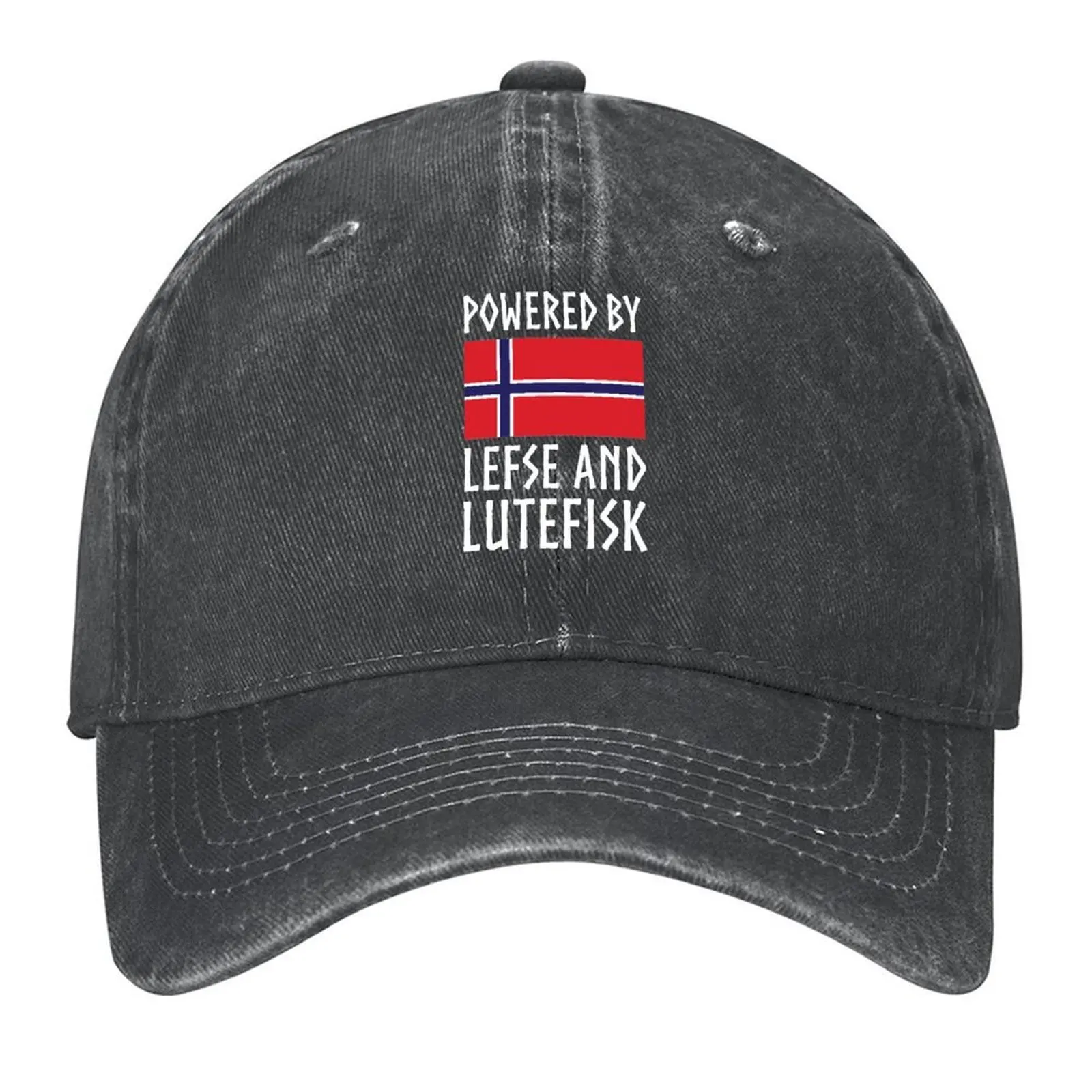 

Pwered by Lefse and Lutefisk Norway Flag Baseball Cap Sports Cap foam party Hat fishing hat Mens Women's