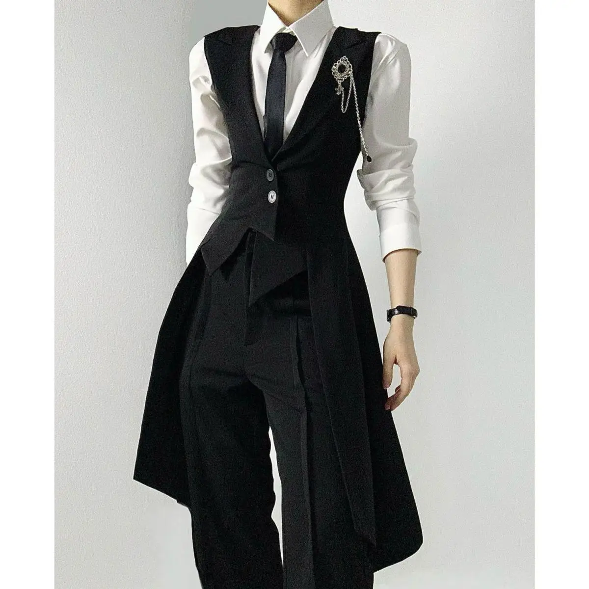 Conjunto de Traje Negro a Medida para Hombre y Mujer, Primavera-Otoño, Estilo Elegante, Chaqueta Entallada, Chaleco de Traje ...