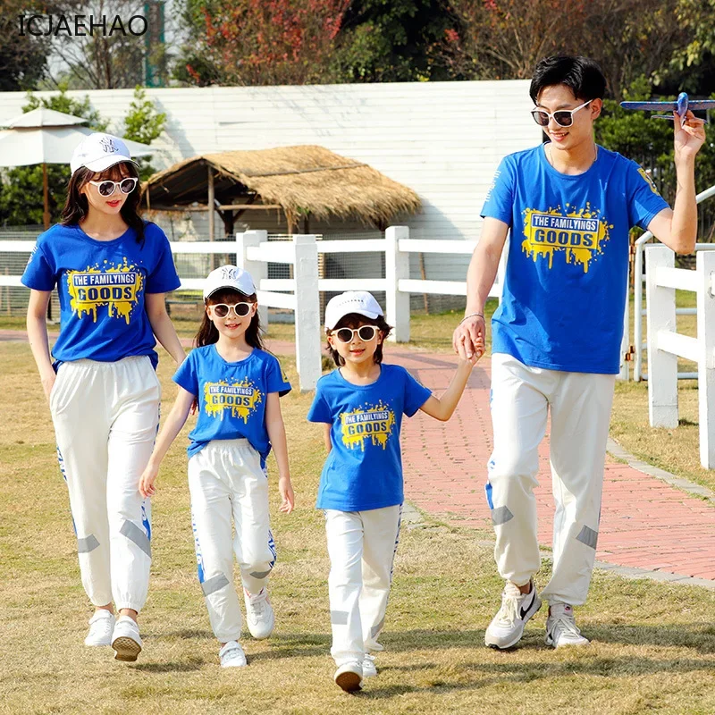 

2025 Matching Family Sport Clothes Mom Daughter Father Son Tracksuit Set Jogging Suit Casual Summer Suit Casual Twin Outfits