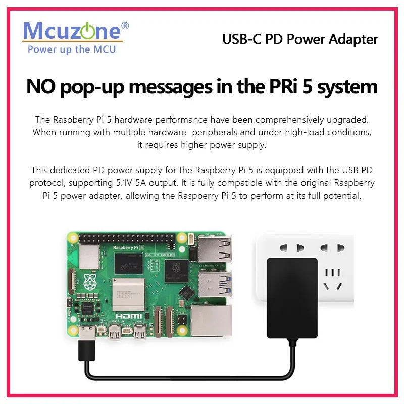 Raspberry Pi 5 USB-C PD Power Adapter Supports PD Power Protocol  |  27W USB-C Port