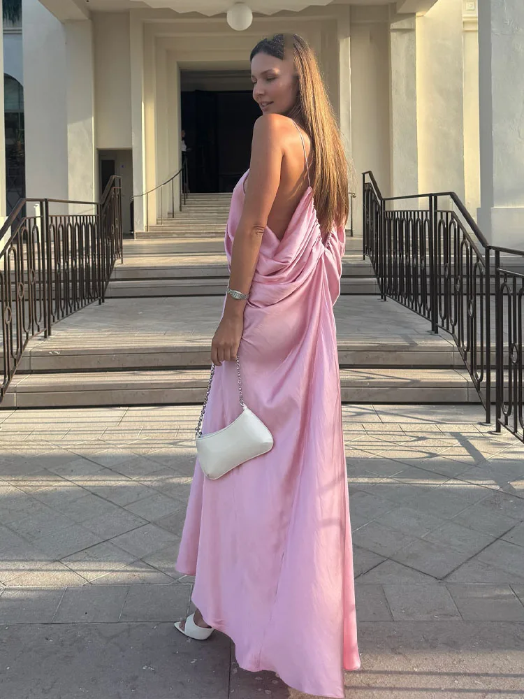 HH Abito longuette da donna elegante da festa Silhouette con scollo a V Design pieghettato Abiti da strada senza schienale Abiti da vacanza estivi da donna