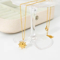 New Trendy 18K Gold Plated Stainless Steel Sun Pendant Necklace for Women Waterproof Texture Collar Trendy Jewelry Gift