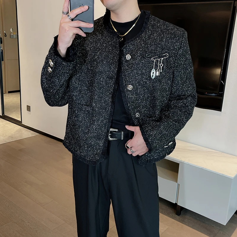 

Autumn Winter High-end Shoulder Padded Short Jacket for Men Pin Decoration Loose Casual Jacket Trendy Streetwear Windbreaker