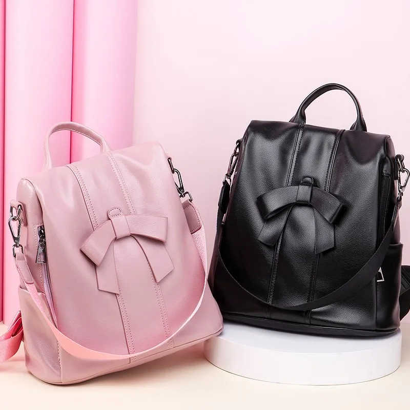 

New women's bowknot anti-theft backpack pu leather waterproof travel backpack for girl laptop bag schoolbag mochilas mujer