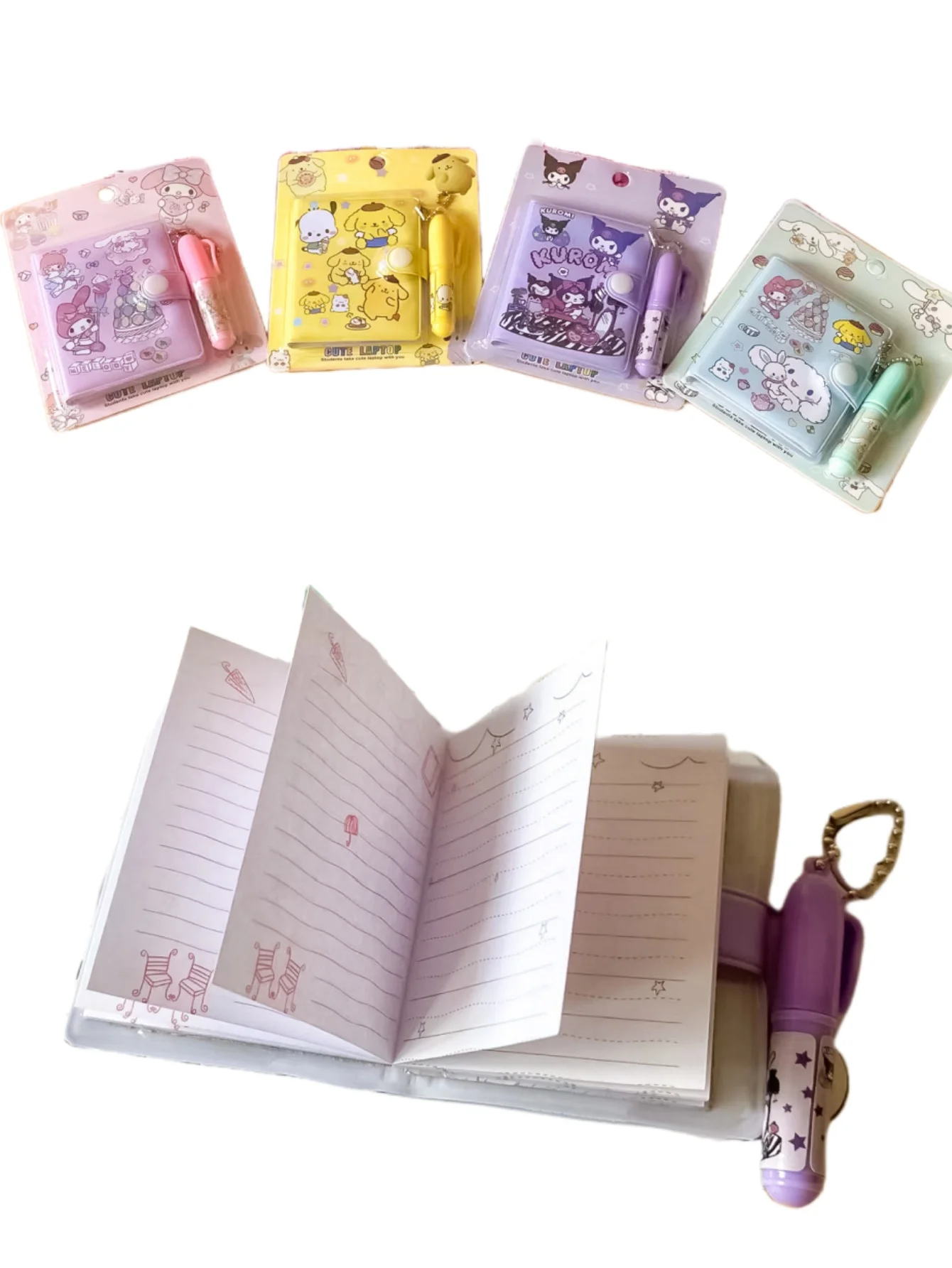 4pcs Kuromi Notebook Cinnamoroll Melody Journal Small Size Kawaii Miini Portable Ledger School Supplies Stationery Gifts