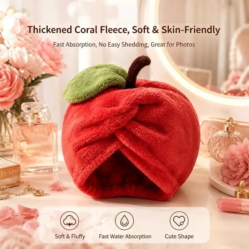 Microfiber Hair Drying Towel Cap Coral Fleece Hair Cover Drying Cap for Wet Hair After Shower Bath Routine, Vanity Care Y08E