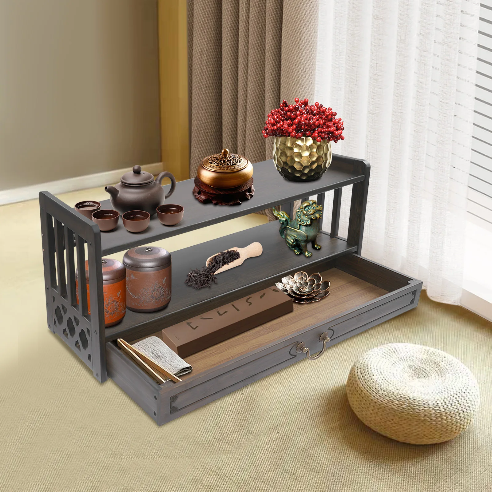 Meditation Storage Table Altar Table with Drawer Desktop Organizer