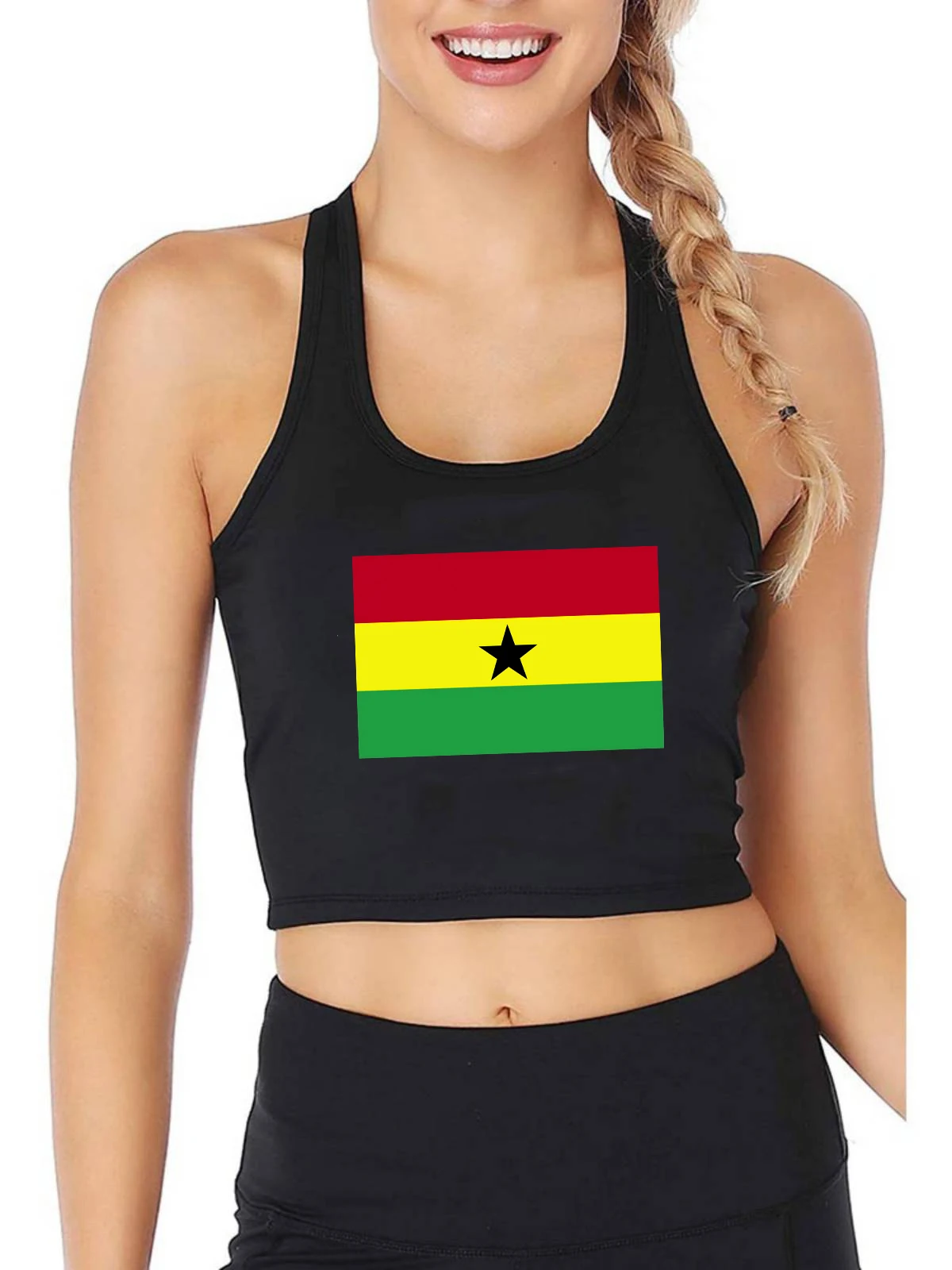 National Flag of Ghana Graphics Design Sexy Slim Fit Crop Top Women's Retro Patriotic Memorial Style Tank Tops Sports Camisole