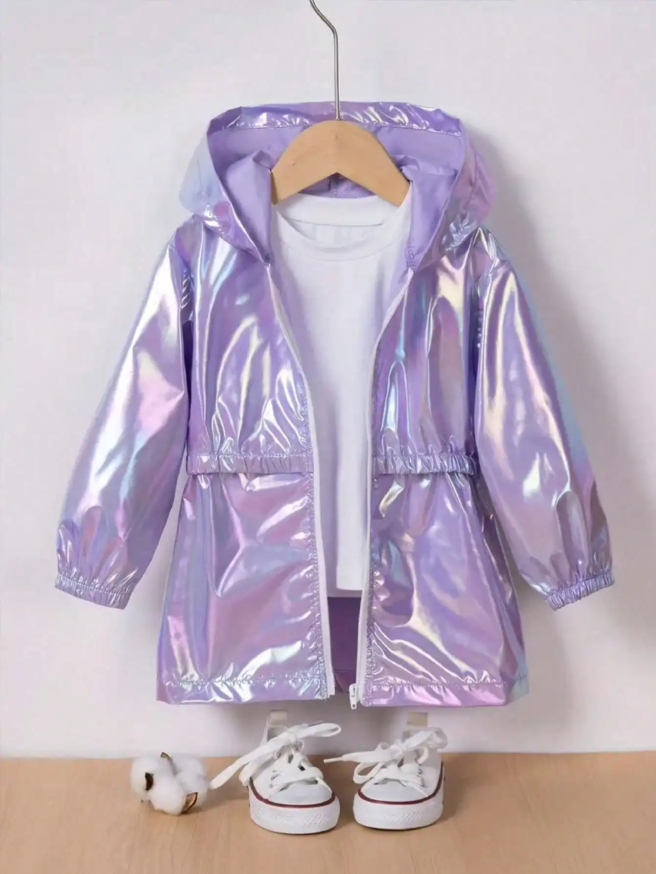 Children's Clothing Summer Ultra-Thin Fashion Girls Shiny Zipper Sunscreen Long-Sleeved Jacket Hooded Jacket