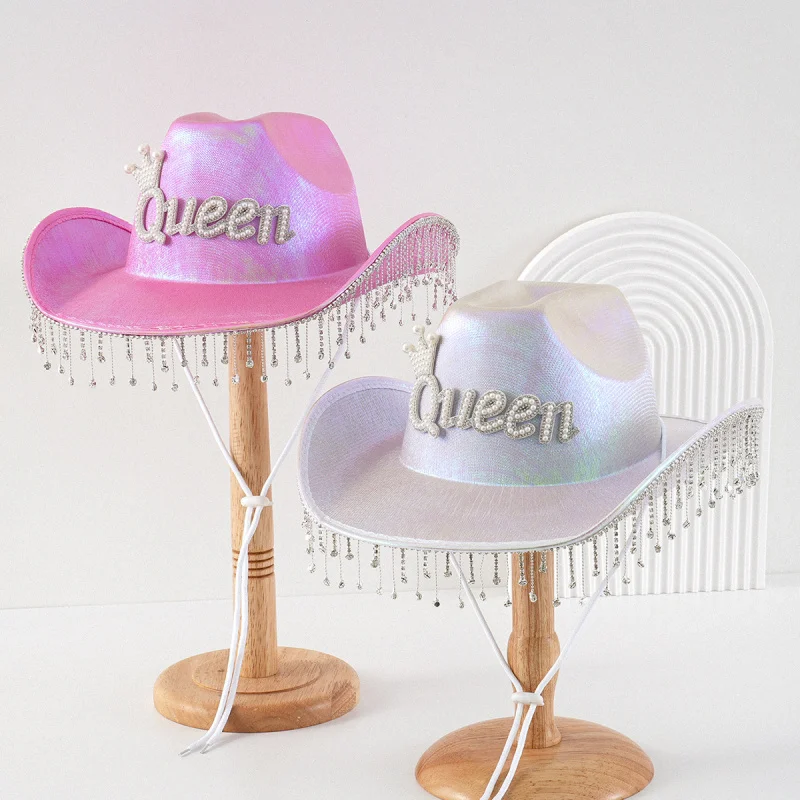 

Women's Unisex Western Cowboy Hat Queen Pearl Letter Pendant with Tassel and Rhinestone Accessory Party Top Hats