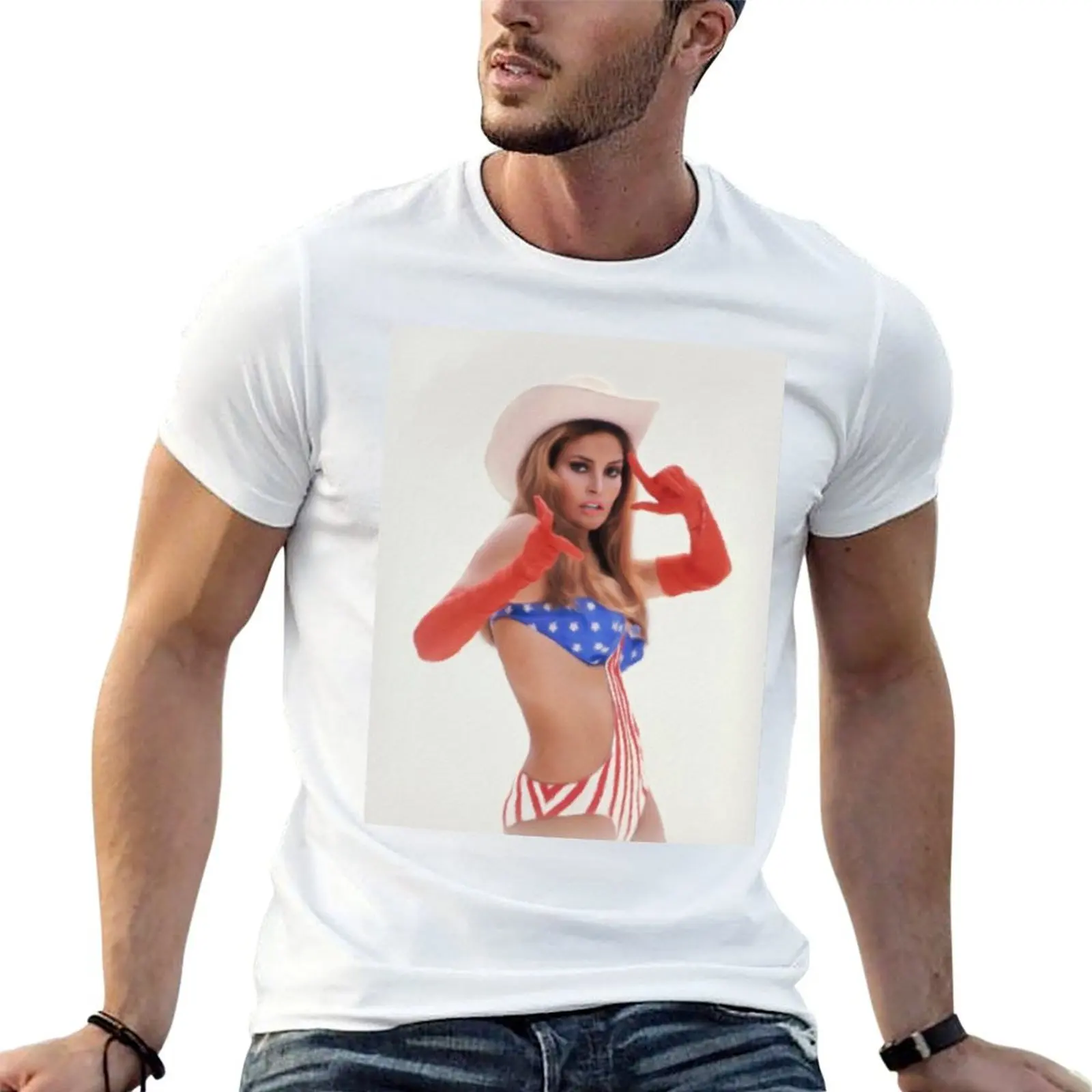 Camiseta de Raquel Welch, estrella de cine, camisetas personalizadas para hombre, camisetas divertidas de algodón, camisetas de alta calidad