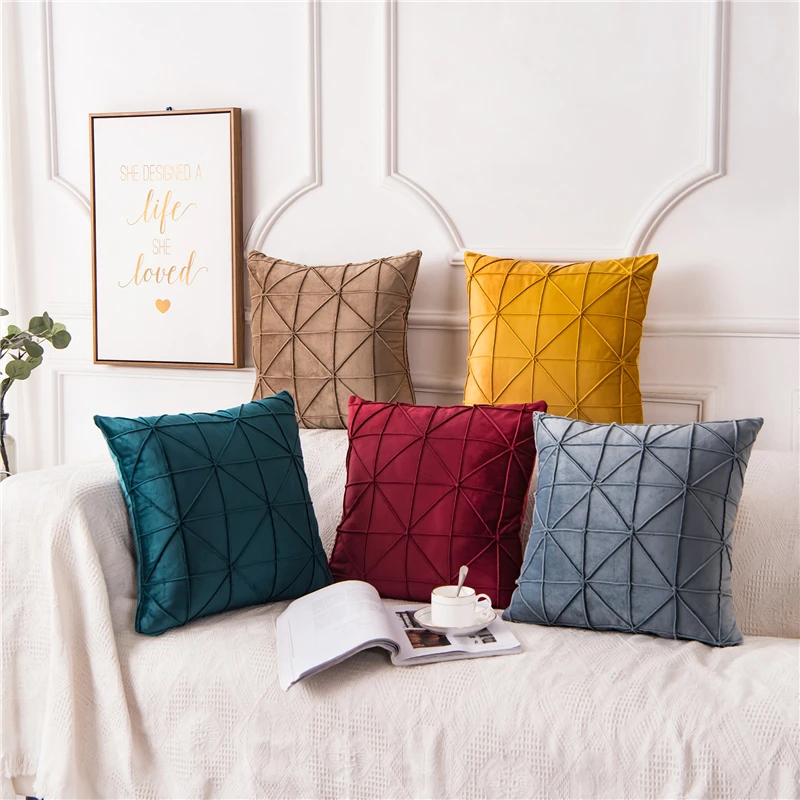 

45x45cm Geometric Striped Velvet Solid Color Cushion Cover Home Sofa Seat Chair Decoration
