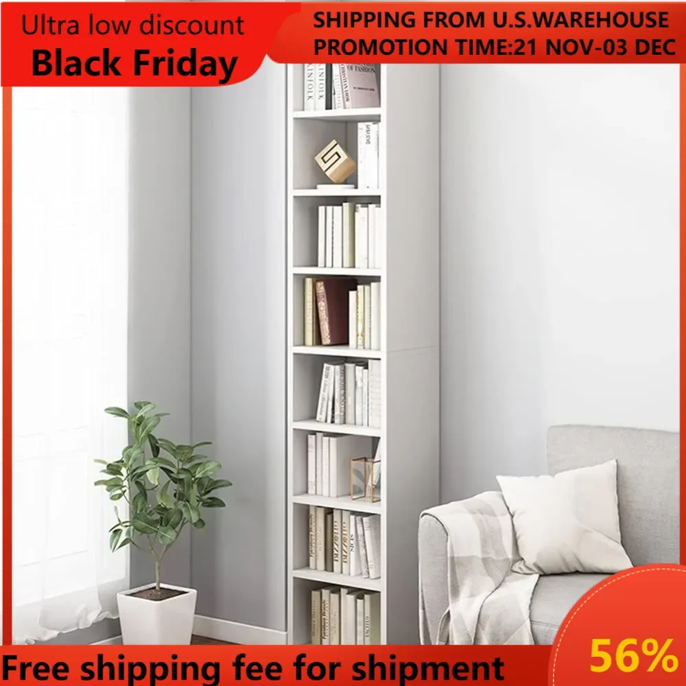 

IOTXY Small Narrow Corner Bookcase - 71 Inches Tall Gap Freestanding Storage Cabinet, 8 Lattices Open Shelves Tower Rack, Cubes