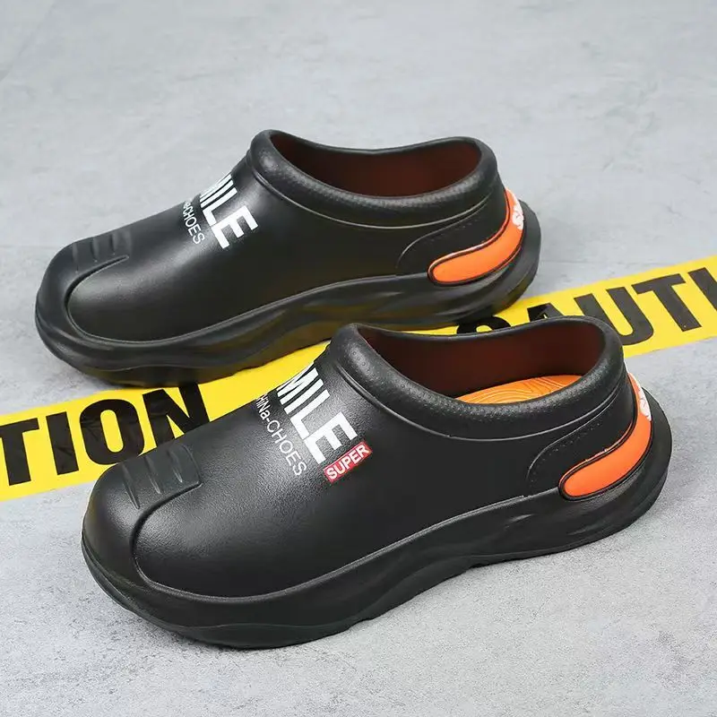 

Men New Shallow Flat Sole Rain Shoes Injection Molding Waterproof Non Slip |Oil Resistance Round Toe Slip On Kitchen Work Shoes
