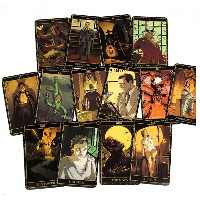 Neueste 78-teilige Karten Universal Monsters Tarot Deck 10,5 * 6,3 cm bringt den gruselige Geist der klassischen Filmmonster an Tarot-Lesungen
