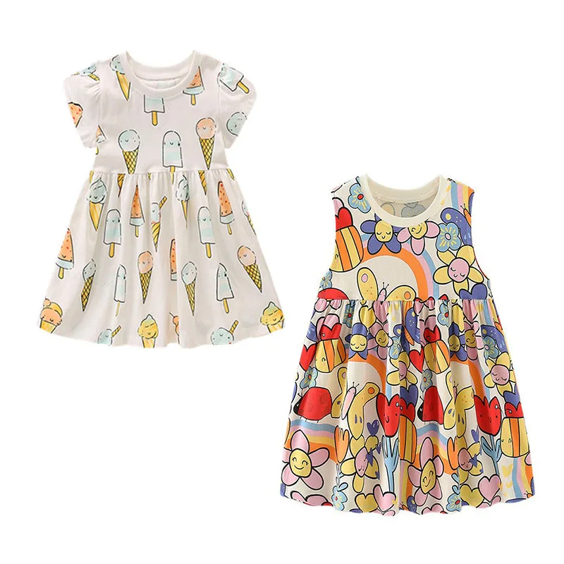 

Jumping Meters New Sleeveless Summer Baby Clothes Bee Print Cute Cotton Kids Girls Dresses Children's Costume