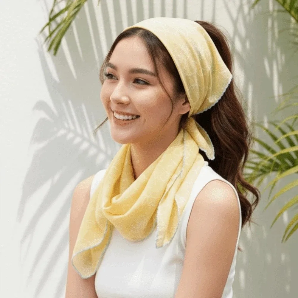 

Elegant Breathable Small Square Scarf Sunshade Sweet Floral Patterned Headscarf Lightweight Hair Band Square Handkerchief Spring