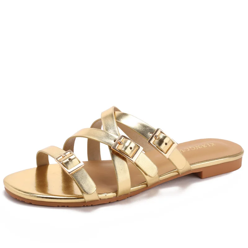Slippers 2026 Summer Fashion Casual Flat Bottom Round Head One Word Slippers Women's Summer Versatile Sandals
