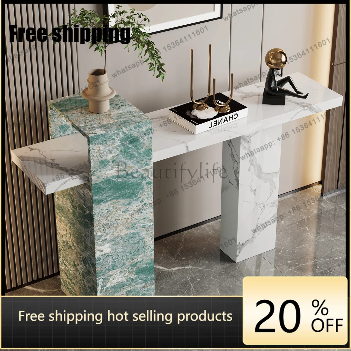 hot Italian minimalist marble premium entrance table end view table wall decoration case