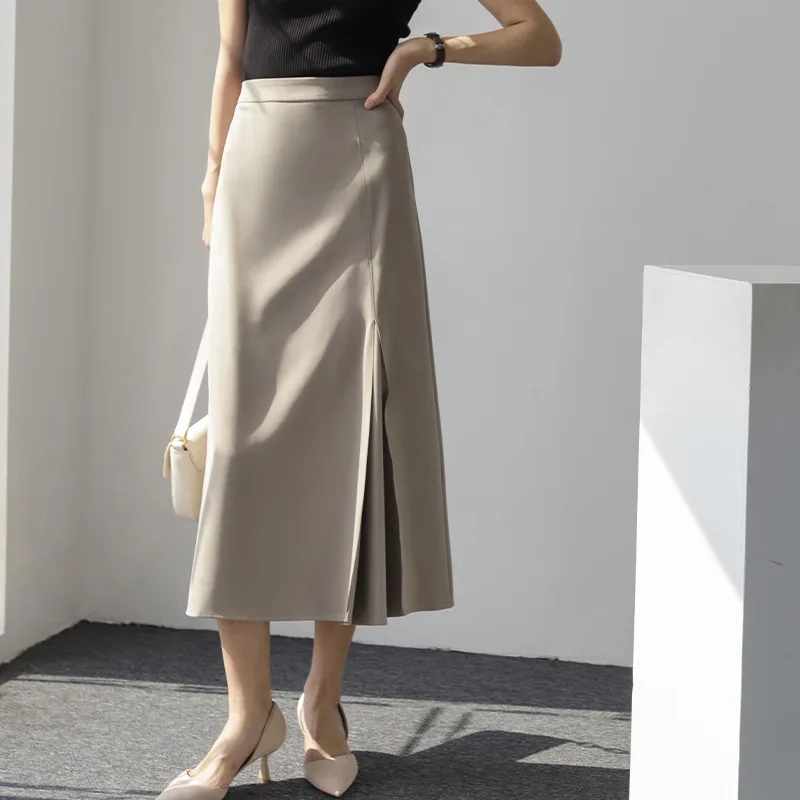 

High Waist Pleated Skirt Temperament Office Lady All Match One Step Hip Skirt Autumn and Winter Women Skirt White Skirt