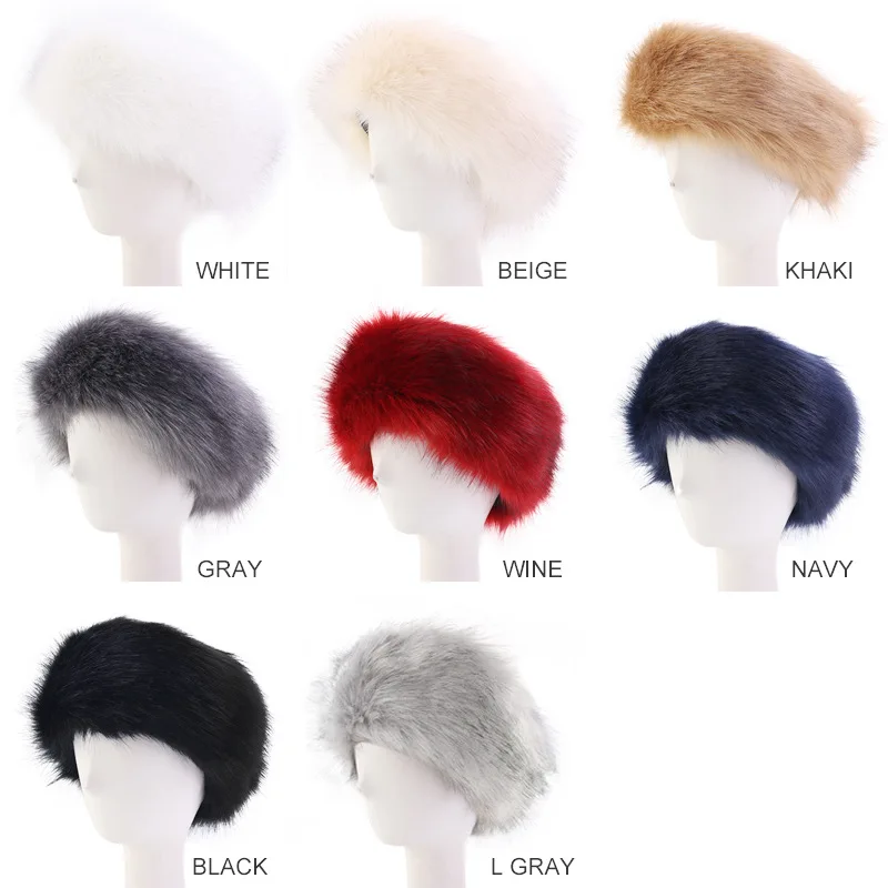Neue Einfarbig Plüsch Stirnband Winter Warme Faux Pelz Hut Weiche Elastische Mützen Coldproof Ohr Wärmer Einstellbare Stirnbänder Für Frauen – Detail 2