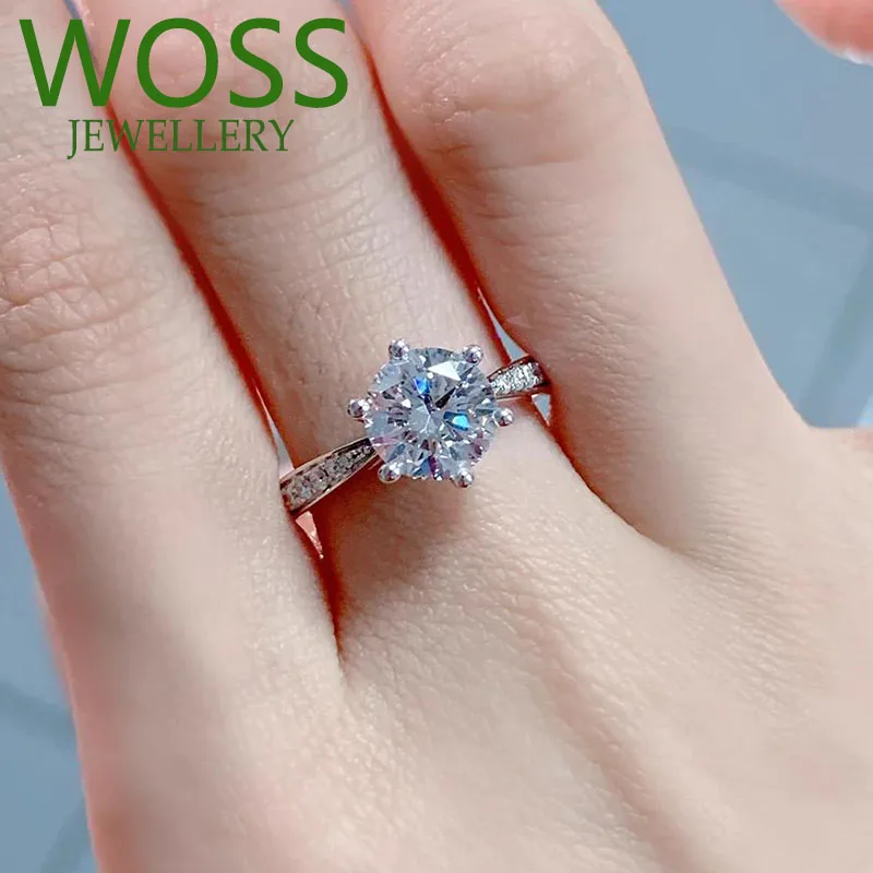 12 3 4 5 6 Carat Real Solid 9K White Gold Ring Women Engagement Anniversary Wedding Ring Round Moissanite Diamond Ring Trendy