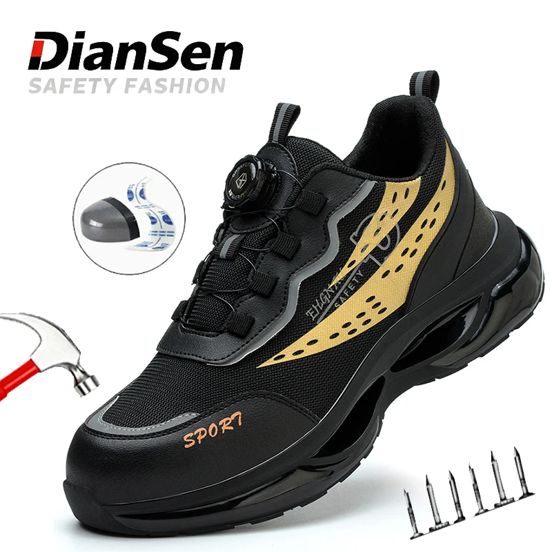 

Дышащая защитная обувь, мужские легкие рабочие ботинки со стальным носком, противоударная рабочая обувь для промышленного склада, регулируемая рабочая обувь с поворотной кнопкой
