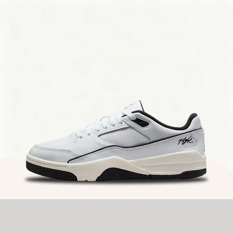 Nike Jordan FLIGHT COURT comfortable non-slip low top retro basketball shoes for men and women white black  HF3255-100