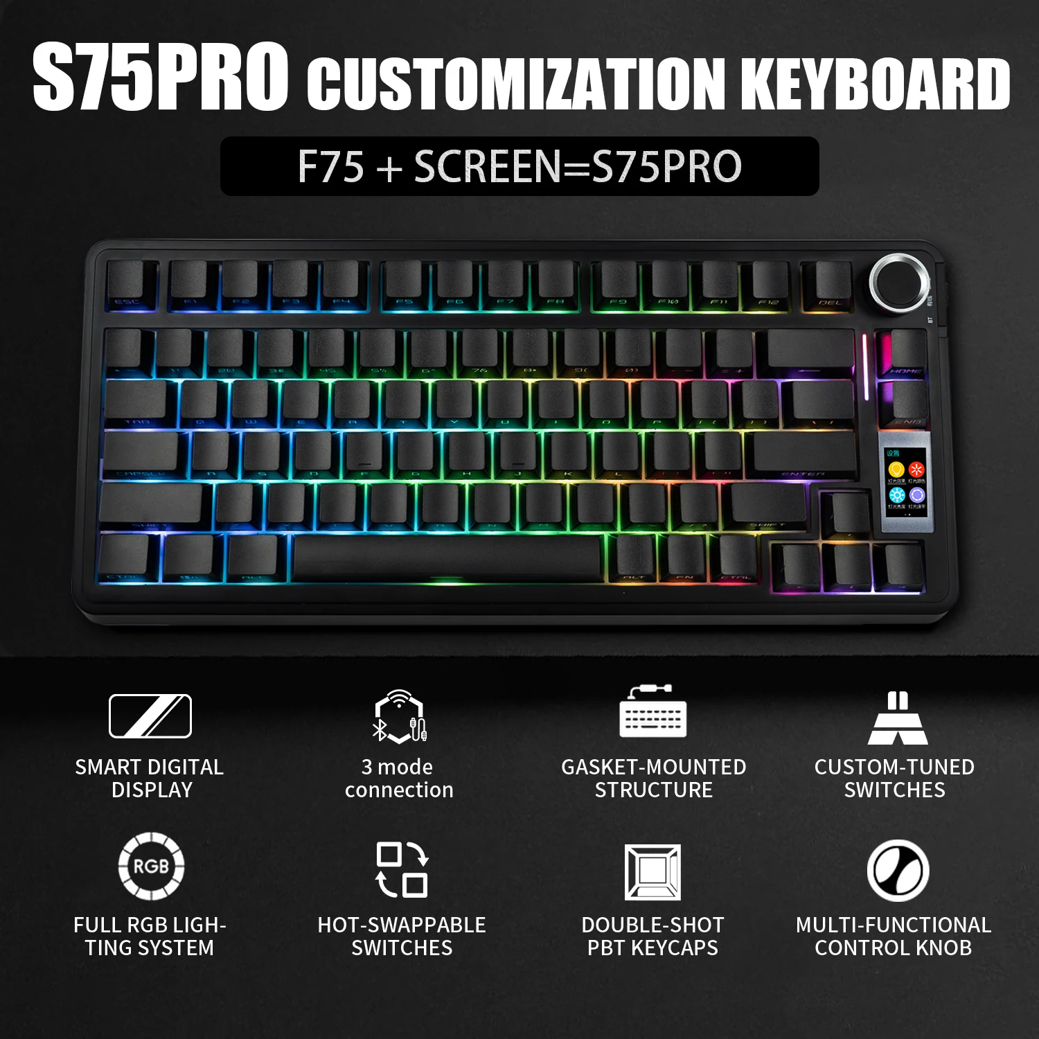 

AULA S75PRO Mechanical Keyboard 75% RGB Custom Gaming Backlight Hot Swappable Wireless Bluetooth Keyboard