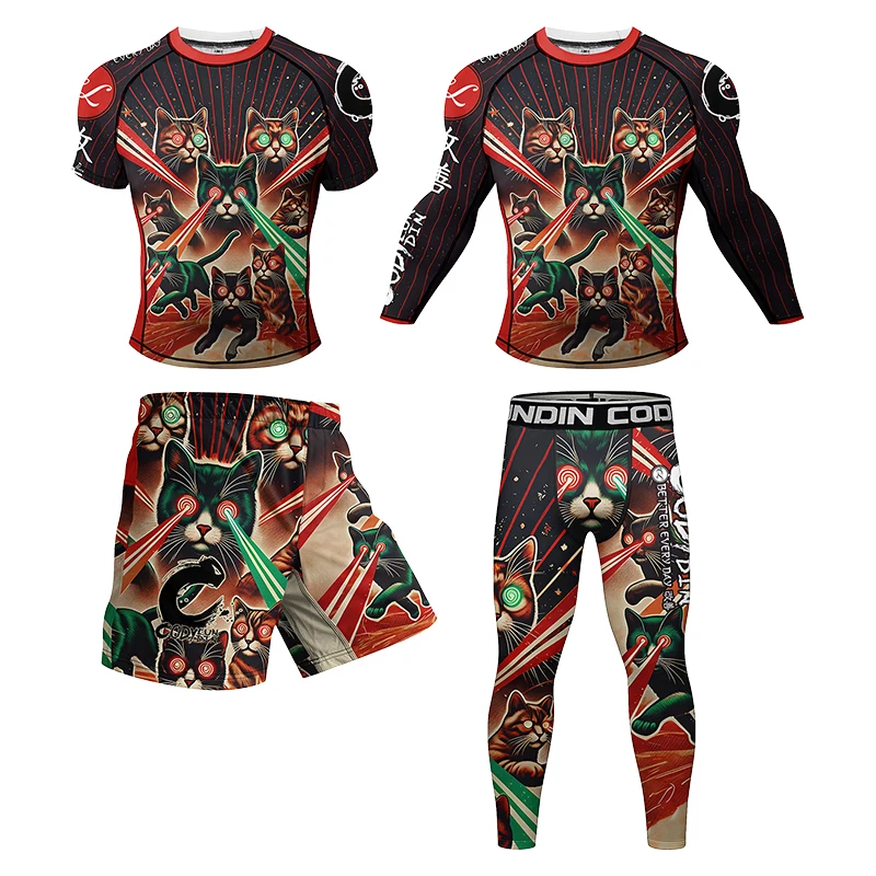 

Cody Lundin Laser Cat Brazilian Jiu-Jitsu BJJ jiu jitsu Rashguard Compression Sets Men Fitness Leggings Grappling Spats Jerseys