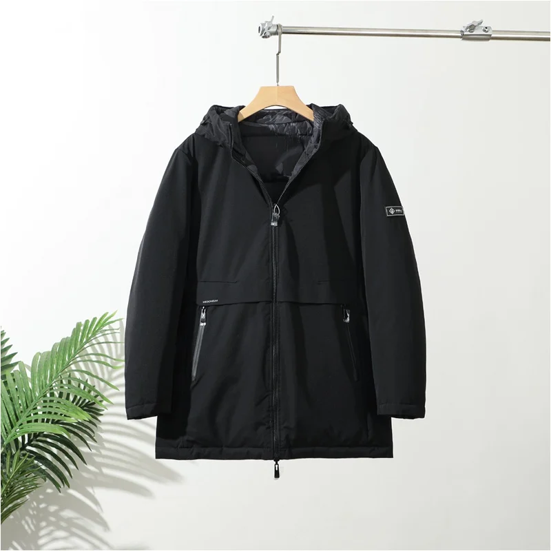 

Double-Sided Wear Men's Casual Hooded Warmth Puffer Jaet Windproof Regular Fit Long Sve Zipper Closure Mid-Length Coat