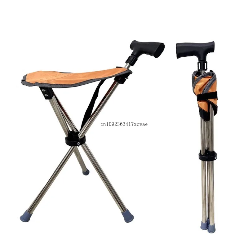 Folding Cane with Chair Multifunctional Non-slip Cane Telescopic Chair for The Elderly Mountaineering Pole with Seat Outdoor