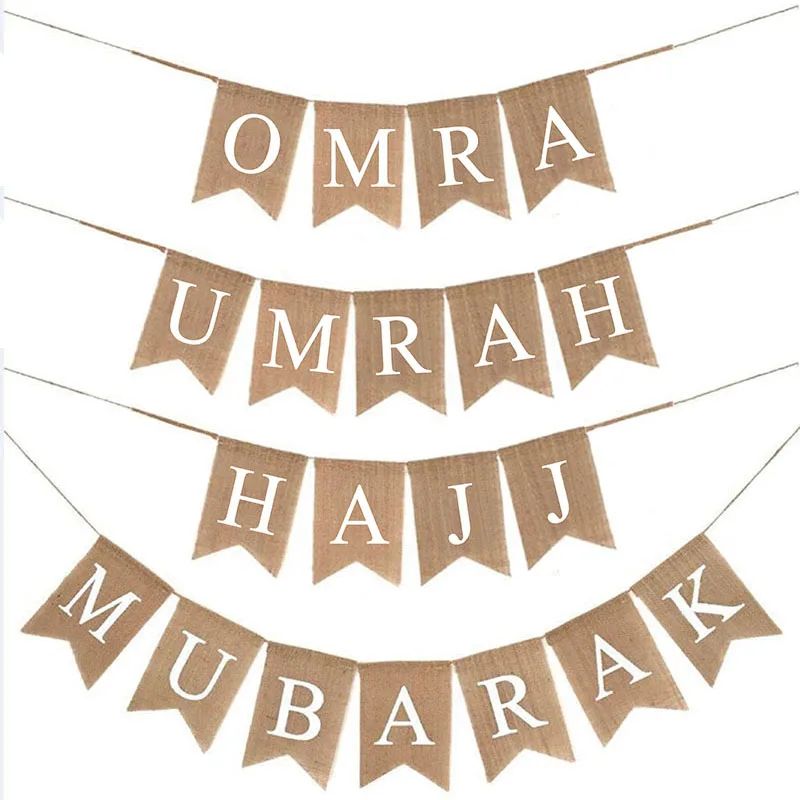 

Omra Mubarak Banner, Hajj Mubarak Banner,Burlap Jute Hessian Elegant Rustic Vintage Ramadan mubarak Decorations Supplies